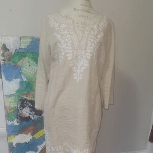 Michael Kors Cream Embroidered Long-Sleeve Tunic Dress